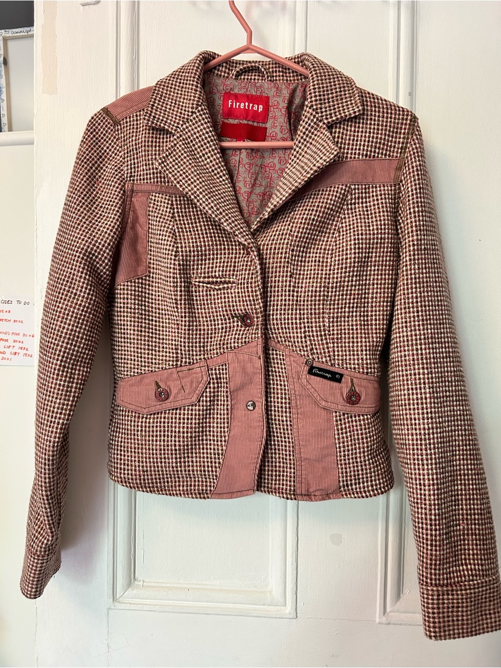 Women's Pink Houndstooth Blazer Jacket